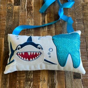 Shark and Tooth Fairy Pillow with Blue Ribbon